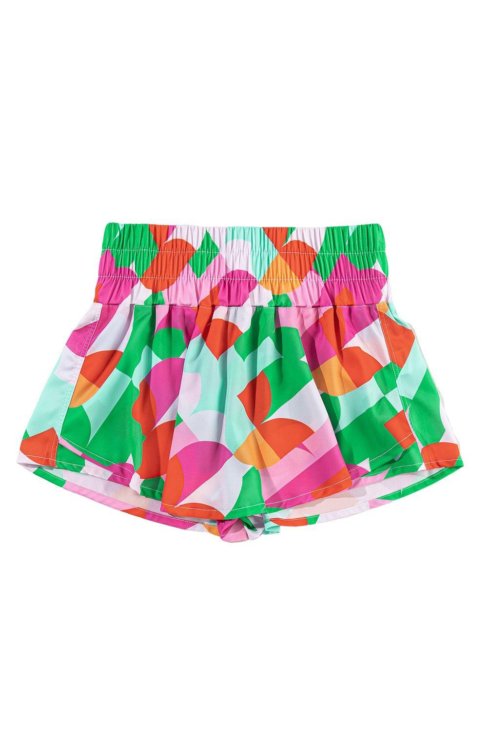 Purple Abstract Print Smocked Waist Flared Shorts - The Fair Lady Shop