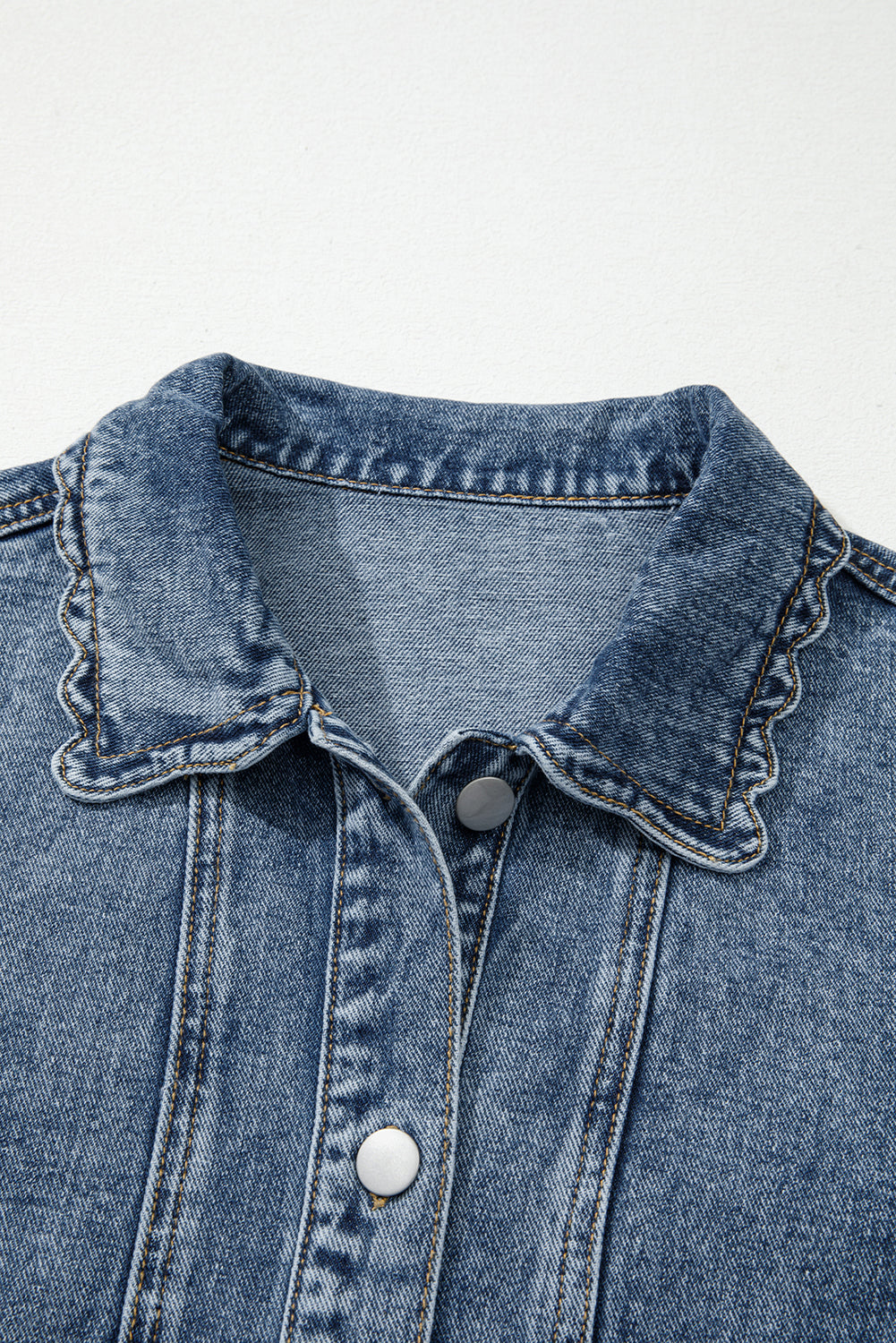 Sail Blue Scallop Trim Collar Pocket Button Up Denim Jacket