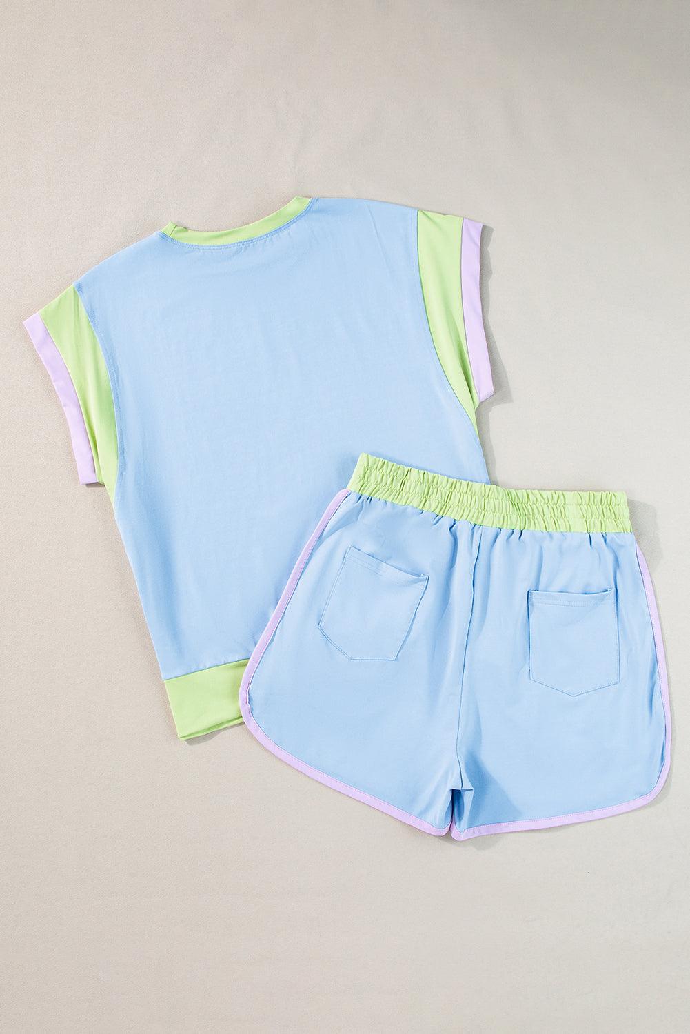 Peach Blossom Color Block Loose Fit Top & Elastic Waist Shorts Set - The Fair Lady Shop