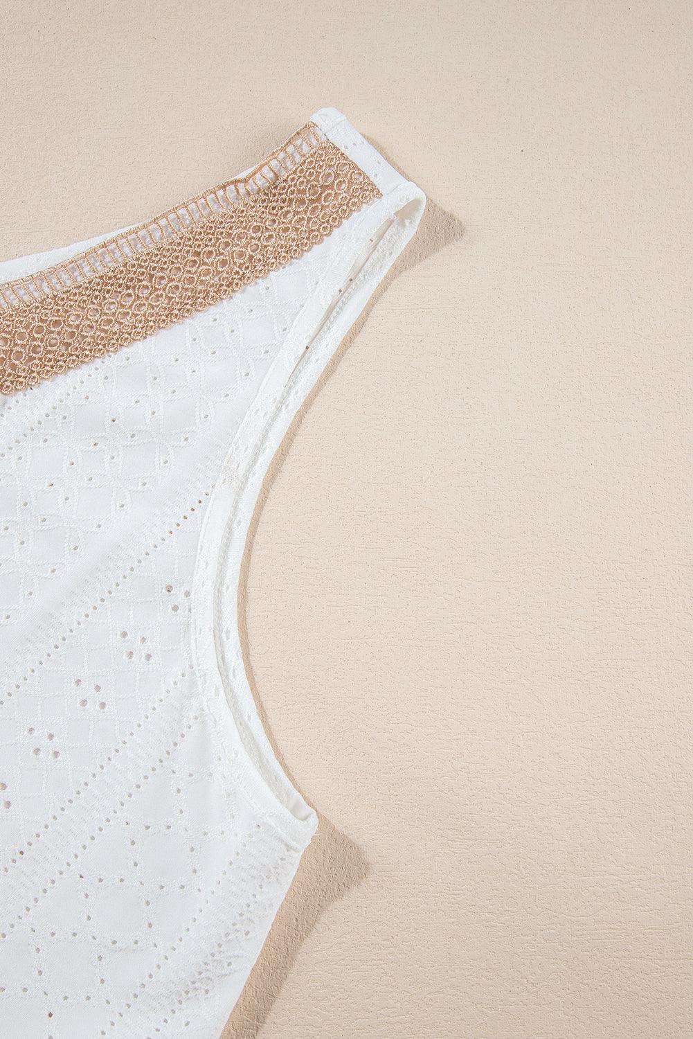 White Plus Size Guipure V Neck Eyelet Lace Tank Top - The Fair Lady Shop