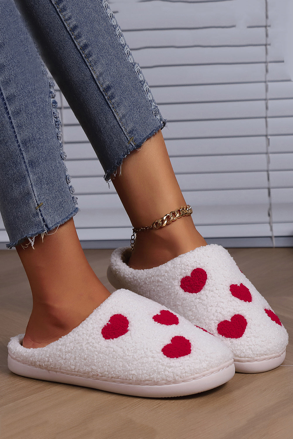 White Valentines Day Hearts Print Plush Slippers - The Fair Lady Shop
