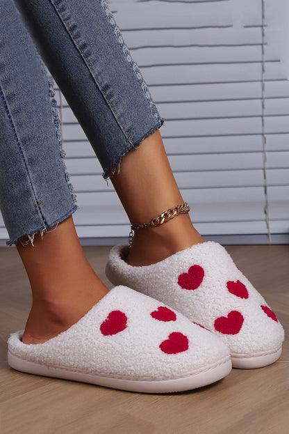 White Valentines Day Hearts Print Plush Slippers - The Fair Lady Shop