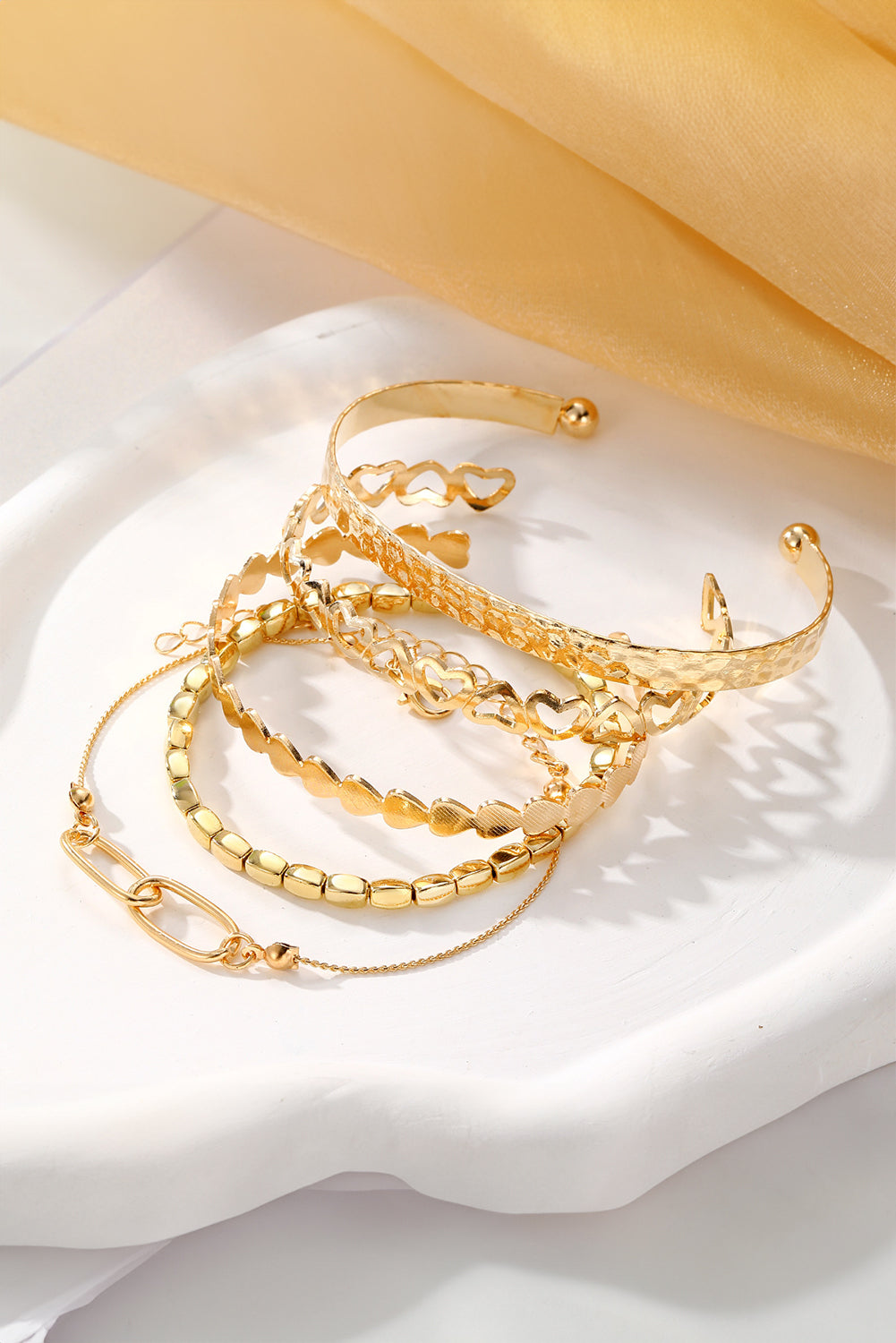 Gold Heart Plated Multi Layer Open Cuff Bracelet Set - The Fair Lady Shop