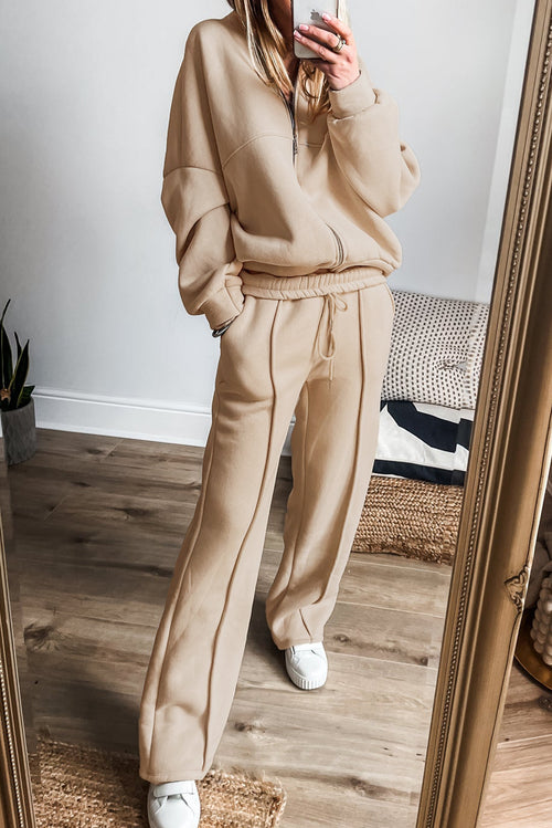 Apricot Seamed Zipper Jacket and Drawstring Waist Pants Set - The Fair Lady Shop