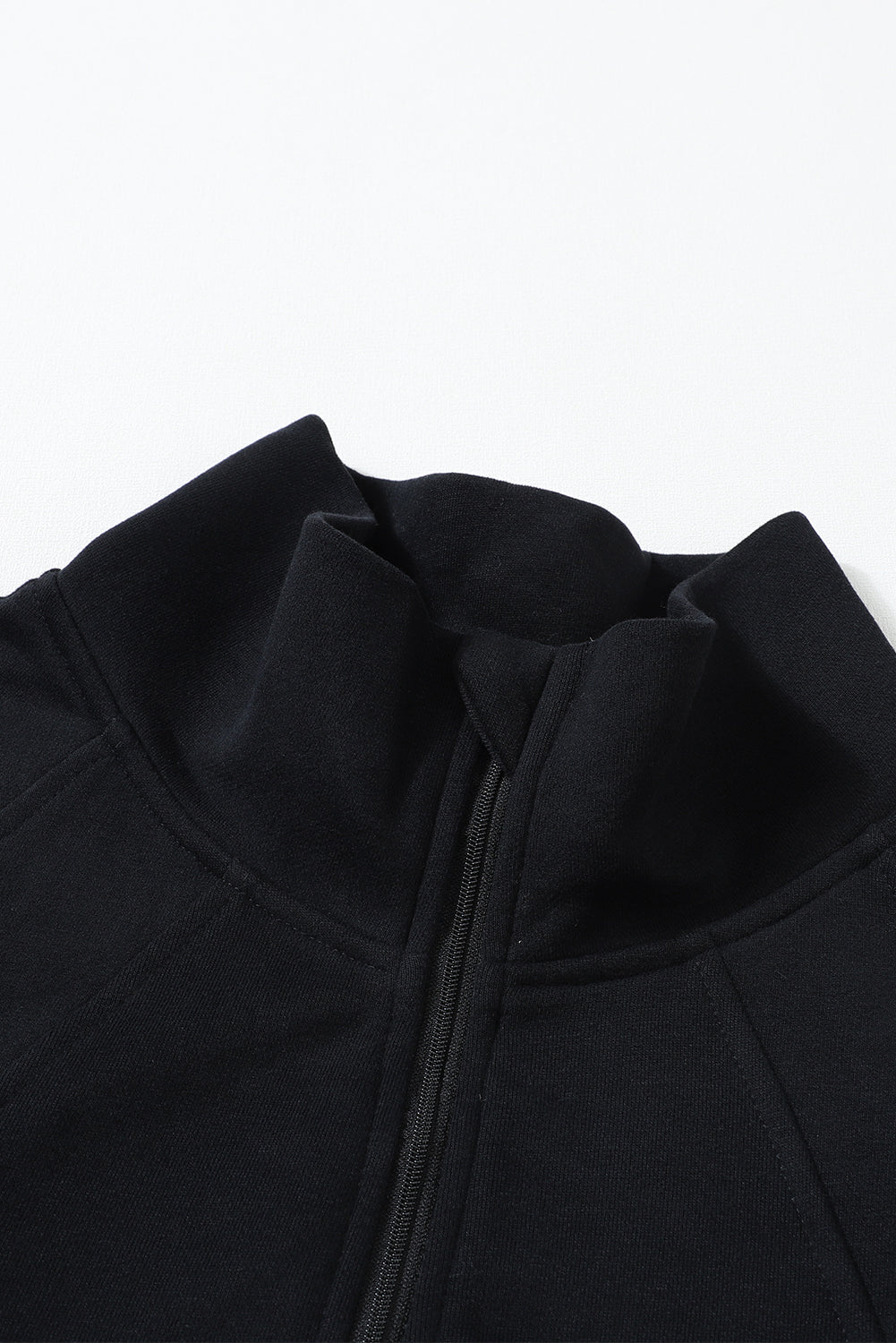 Black Zip Up Stand Collar Ribbed Thumbhole Sleeve Sweatshirt - The Fair Lady Shop