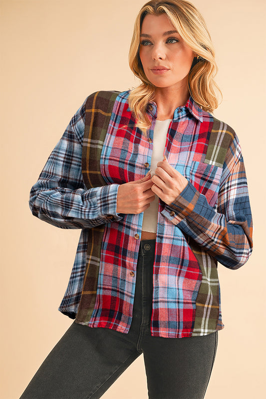 Multicolour Plaid Button Up Long Sleeve Shirt - The Fair Lady Shop