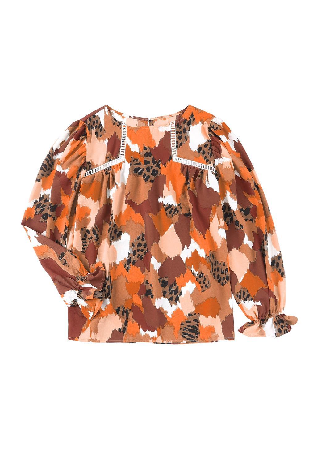 Multicolor Abstract Print Boho Ruffle Puff Sleeve Blouse - The Fair Lady Shop