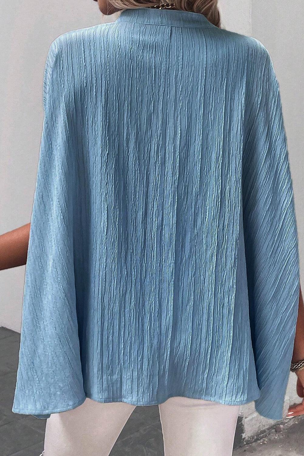 Dusk Blue V Neck Crinkle Dolman Blouse - The Fair Lady Shop