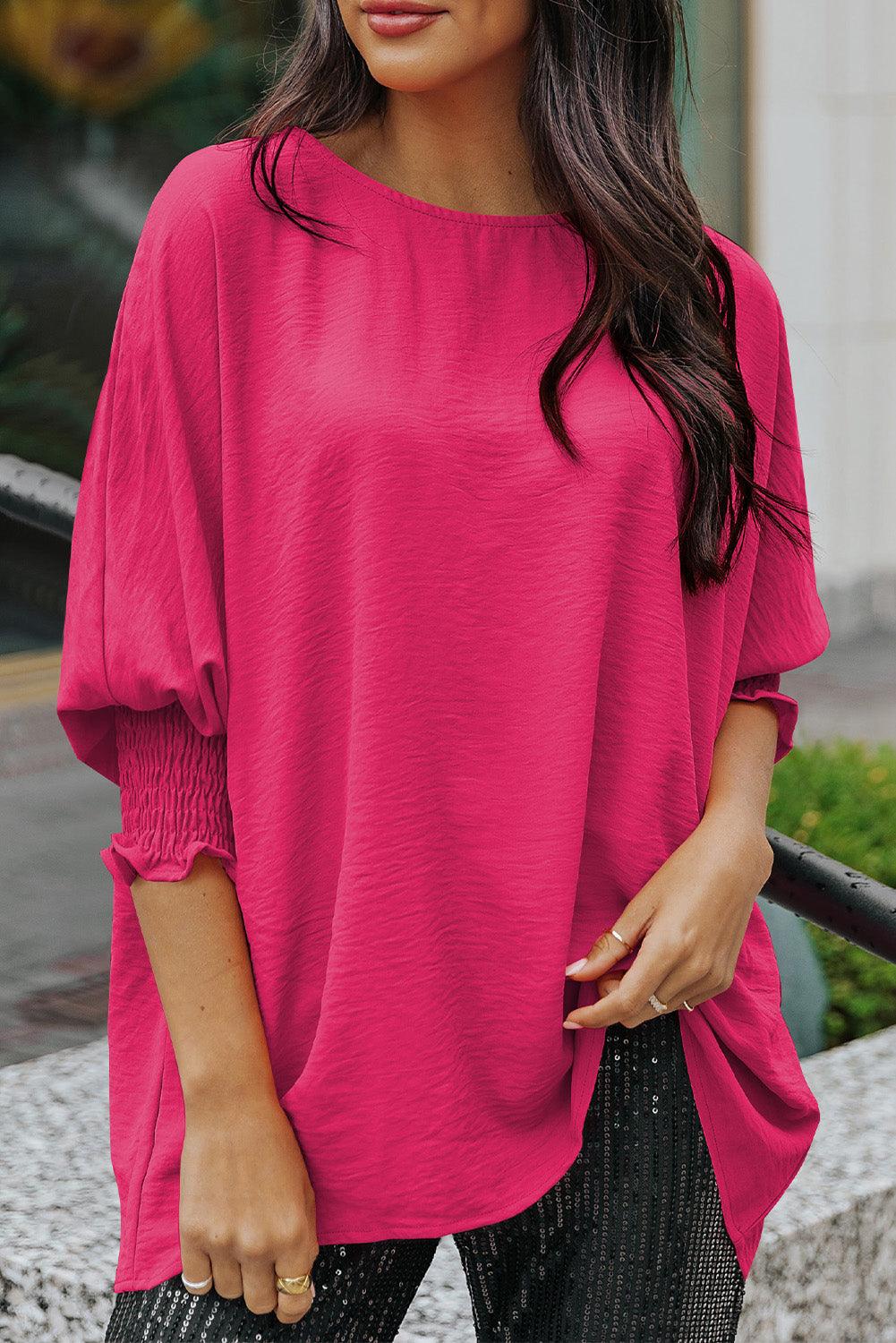 White Plain & Casual Shirred Cuffs Half Sleeve Top - The Fair Lady Shop