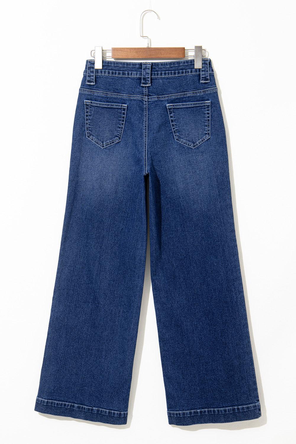 Sail Blue Wide Leg Pocketed High Waist Jeans - The Fair Lady Shop