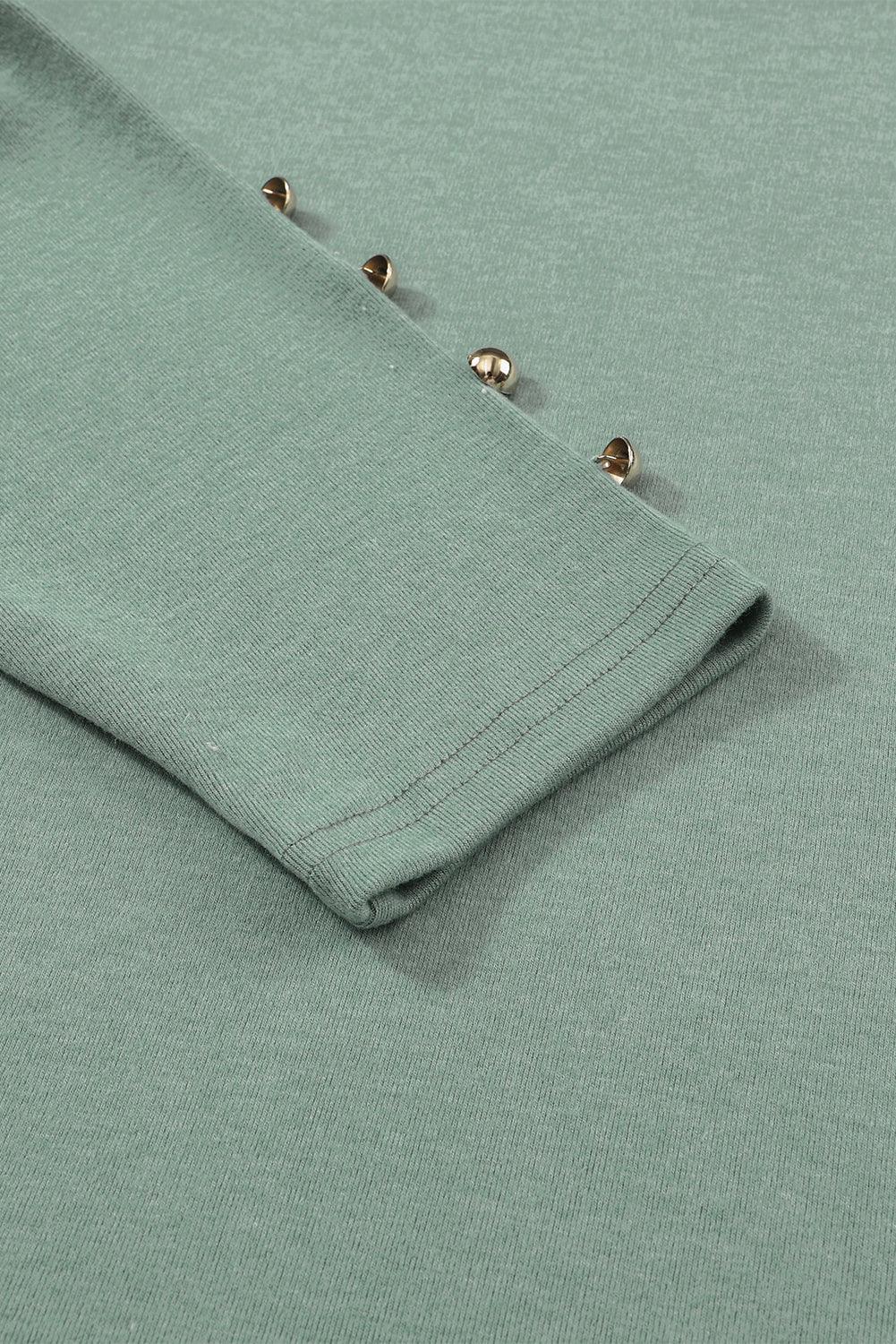 Khaki Plain Buttoned Puff Long Sleeve Sheath Top - The Fair Lady Shop