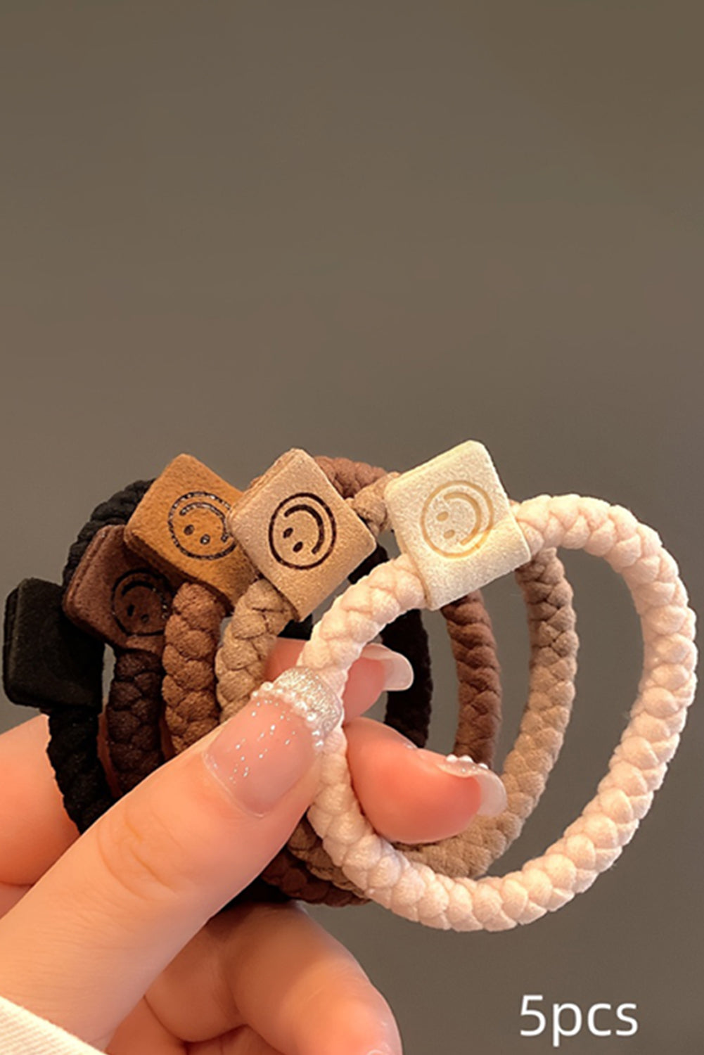 Chestnut 5Pcs Smile Face Decor Braided Hairband - The Fair Lady Shop