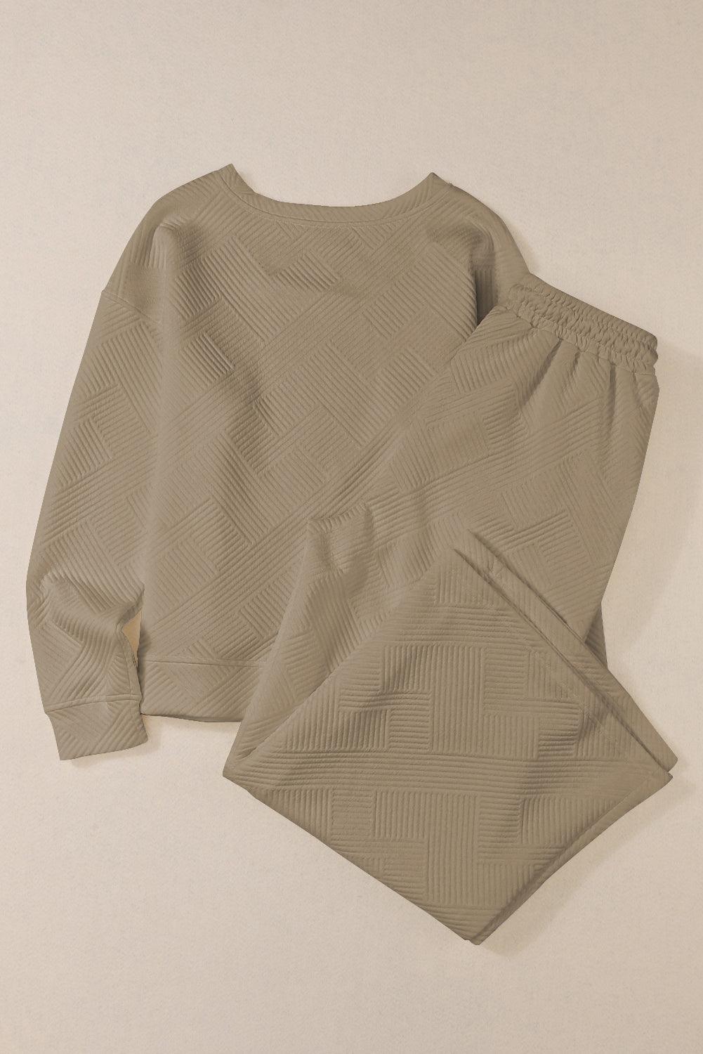 Dark Brown Textured Loose Slouchy Long Sleeve Top and Pants Set - The Fair Lady Shop