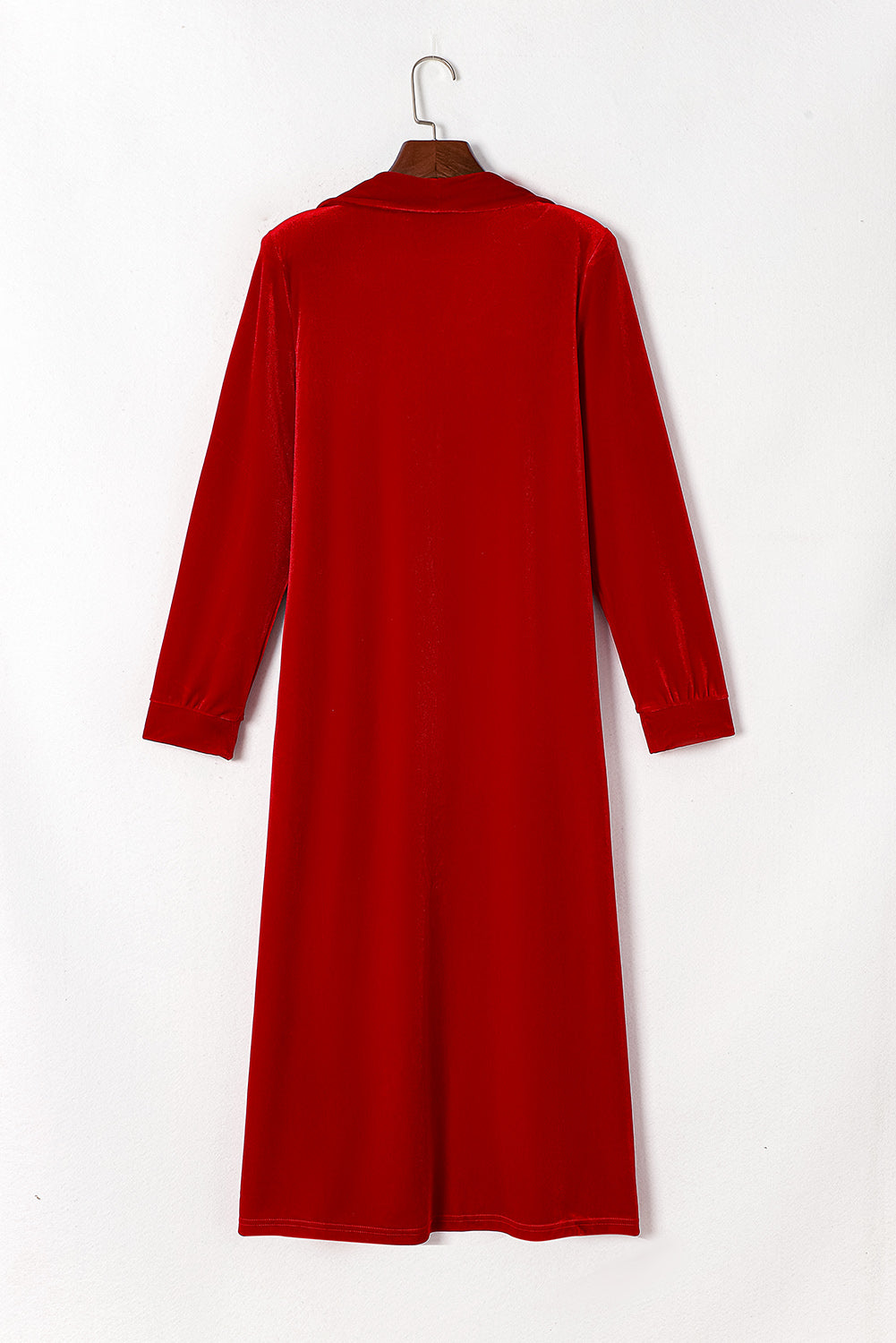 Red Velvet Elegant Open Front Pocket Long Cardigan - The Fair Lady Shop