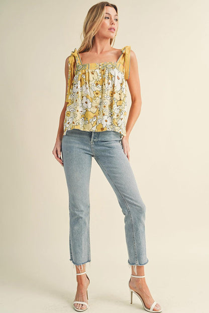 Yellow Floral Patchwork Boho Knot Straps Top - The Fair Lady Shop