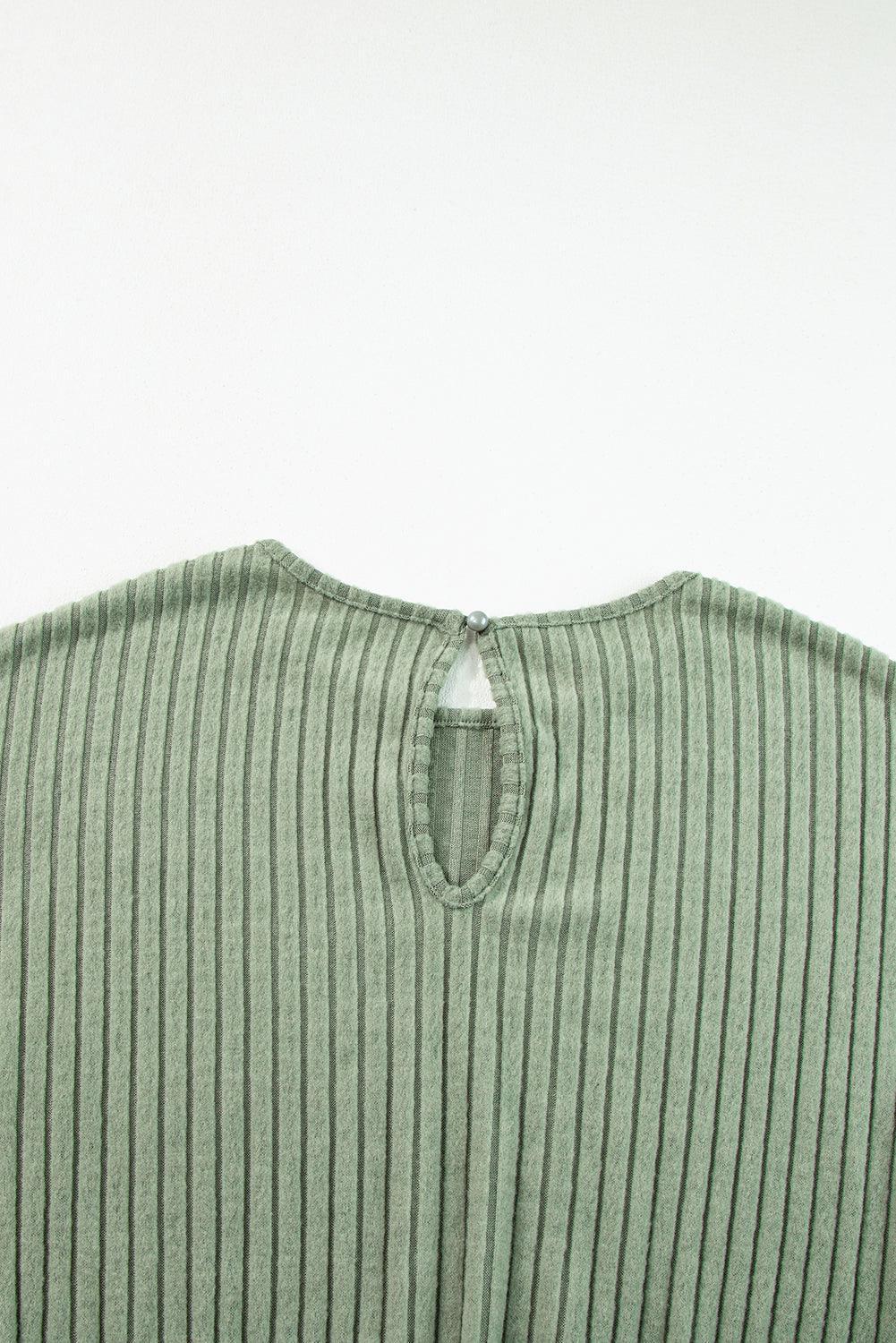 Grass Green Solid Color Ribbed Short Sleeve Wide Leg Jumpsuit - The Fair Lady Shop