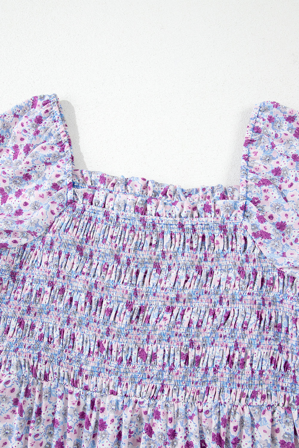 Purple Floral Short Bubble Sleeve Smocked High Waist Maxi Dress - The Fair Lady Shop