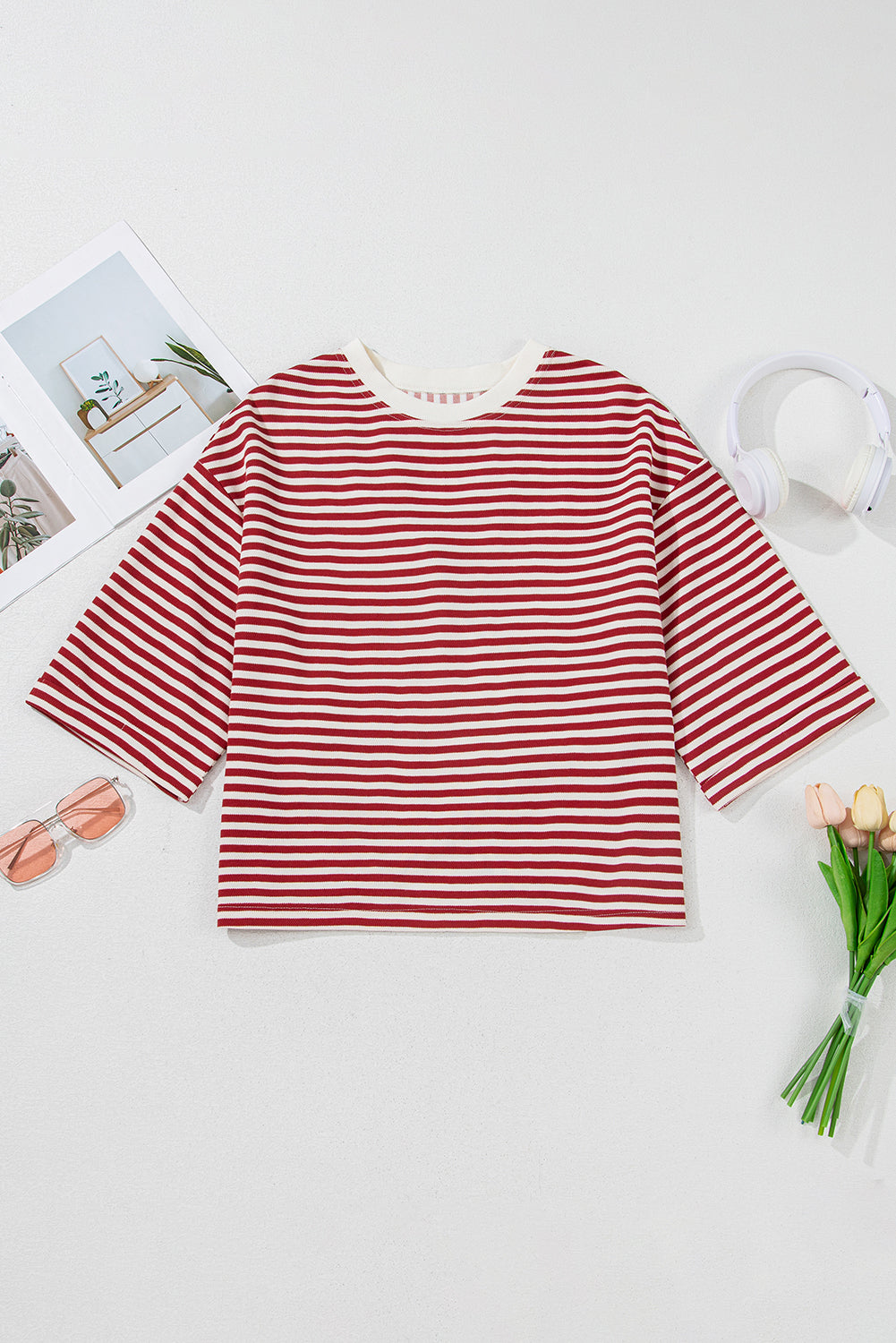 Red Striped Bowknot Backless T-Shirt - The Fair Lady Shop