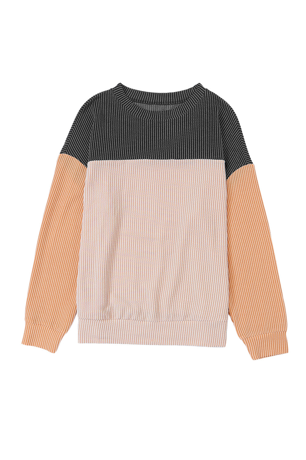 Black Ribbed Color Block Long Sleeve Top - The Fair Lady Shop