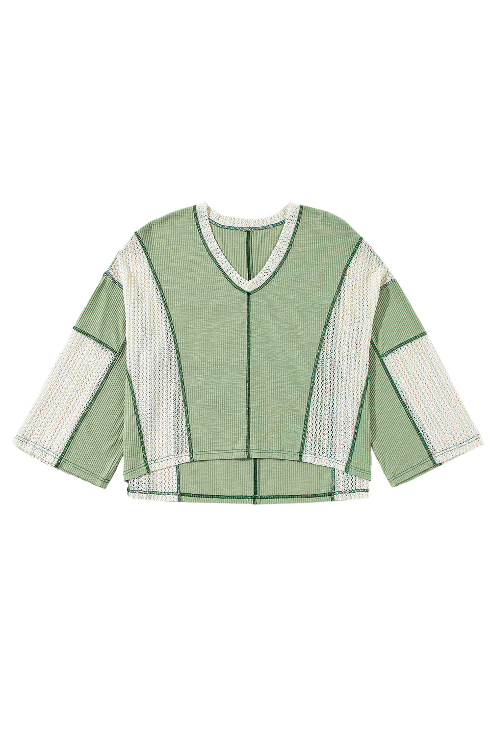 Grass Green Crochet Patchwork Exposed Seam High Low Loose Top - The Fair Lady Shop