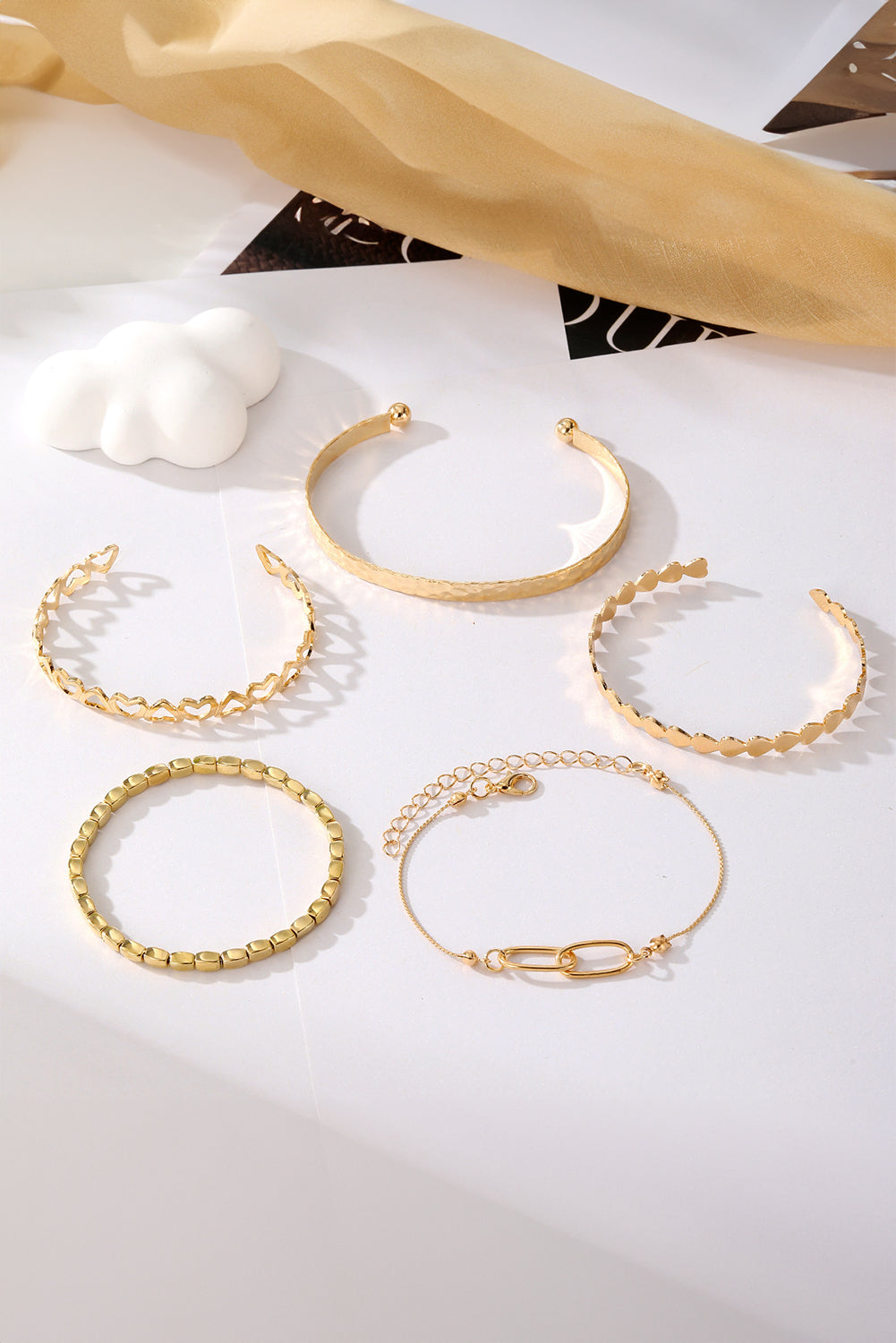 Gold Heart Plated Multi Layer Open Cuff Bracelet Set - The Fair Lady Shop
