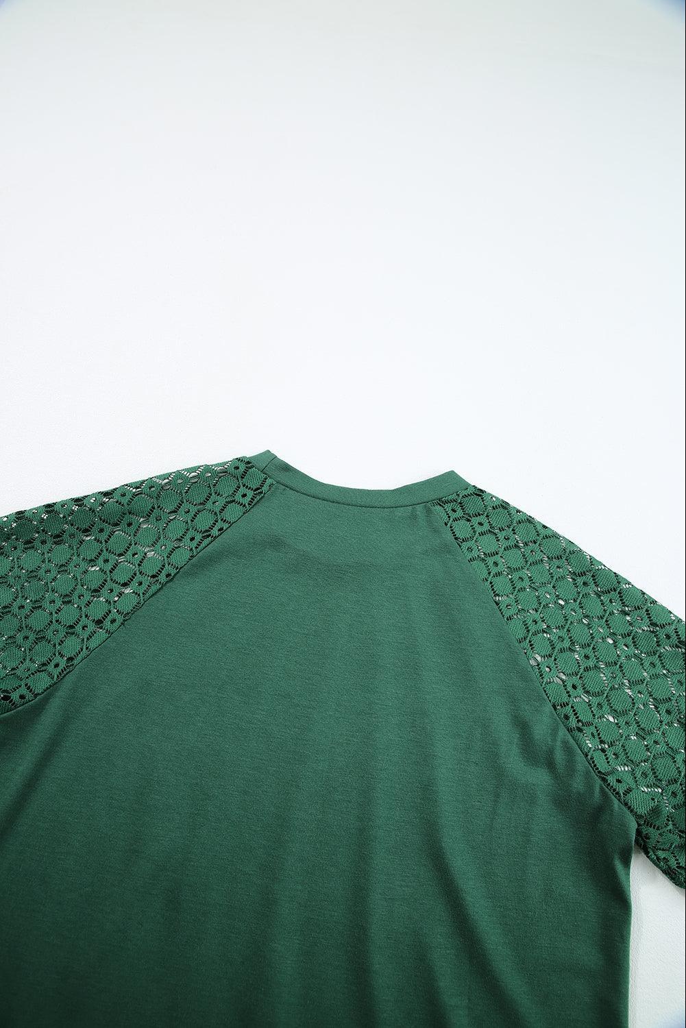 Pale Khaki Seamed Detail Contrast Lace Raglan Sleeve Tee - The Fair Lady Shop