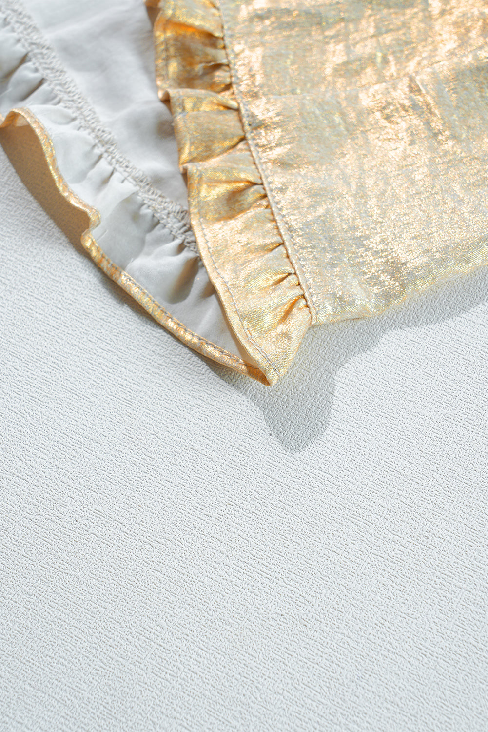 Gold Metallic Velvet Frill V Neck Puff Sleeve Babydoll Blouse - The Fair Lady Shop