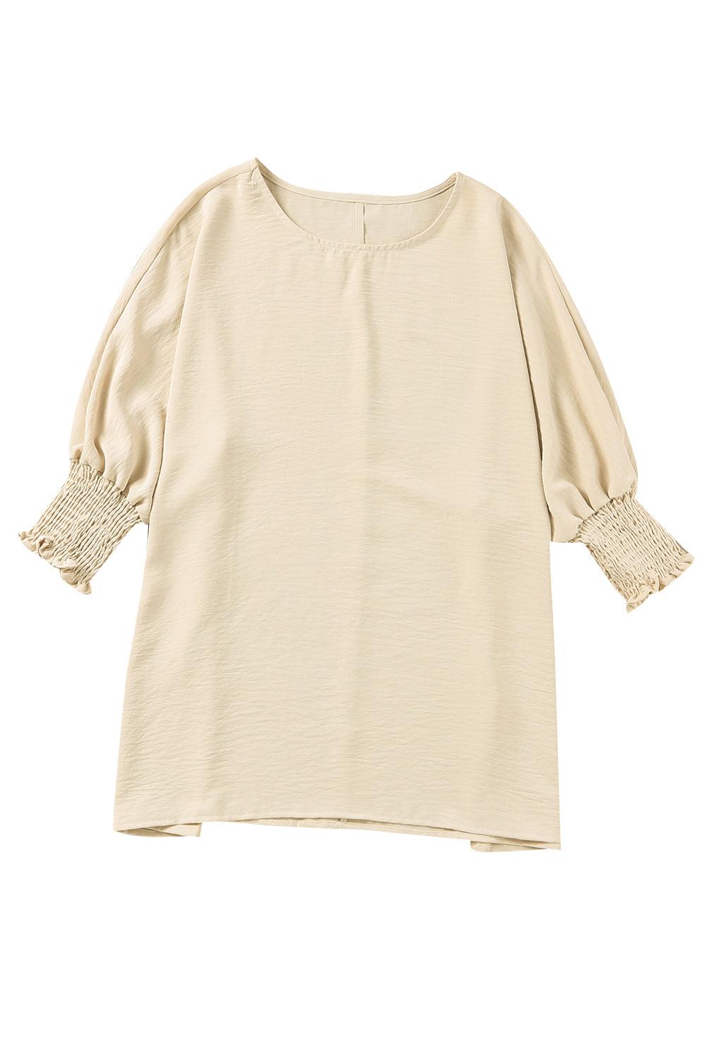White Plain & Casual Shirred Cuffs Half Sleeve Top - The Fair Lady Shop