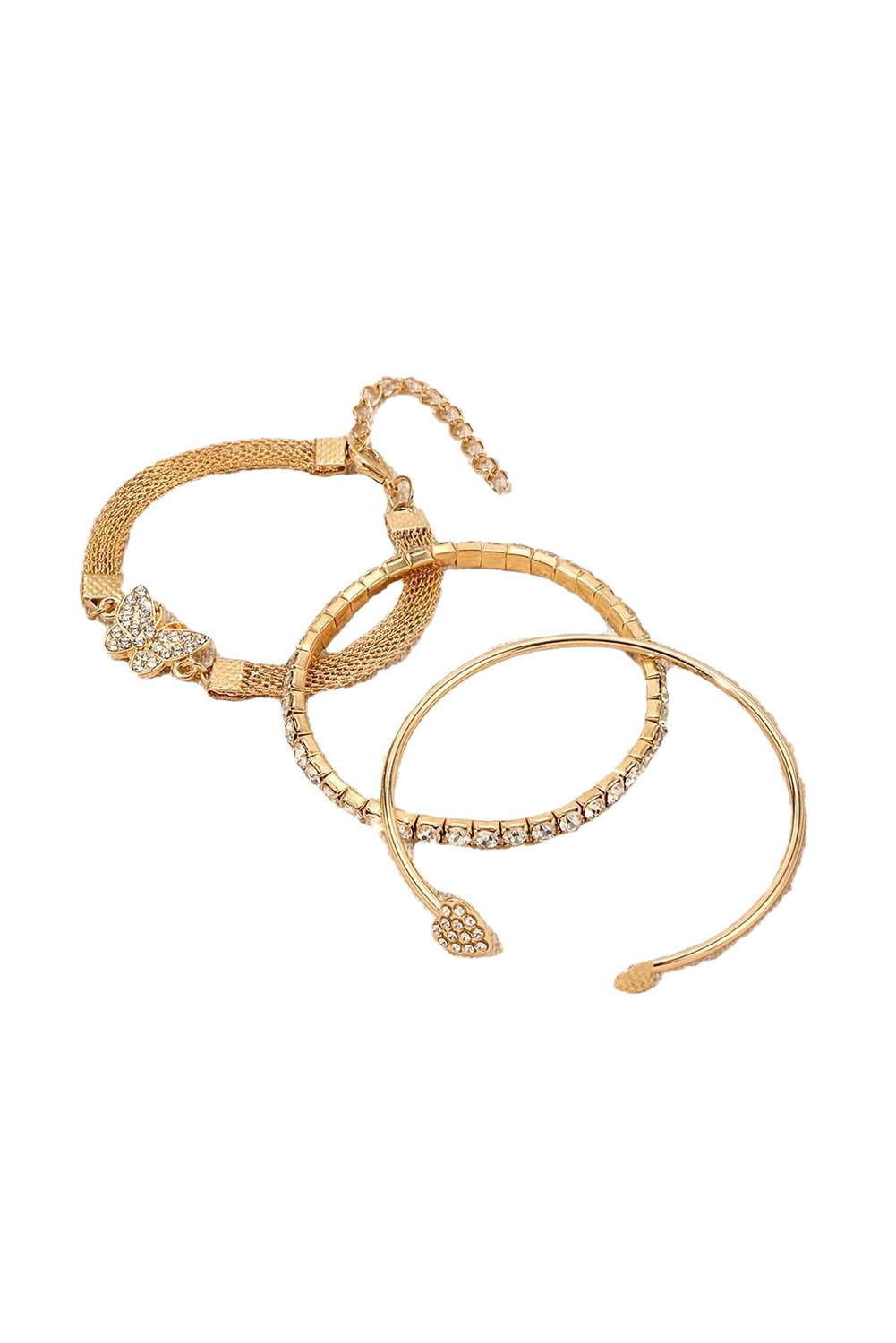 Gold Rhinestone Heart Butterfly Bracelet Set - The Fair Lady Shop