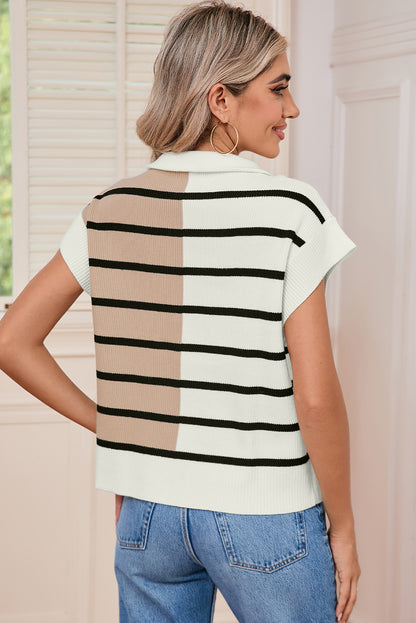 Black Stripe Quarter Zip Collar Knit Vest - The Fair Lady Shop