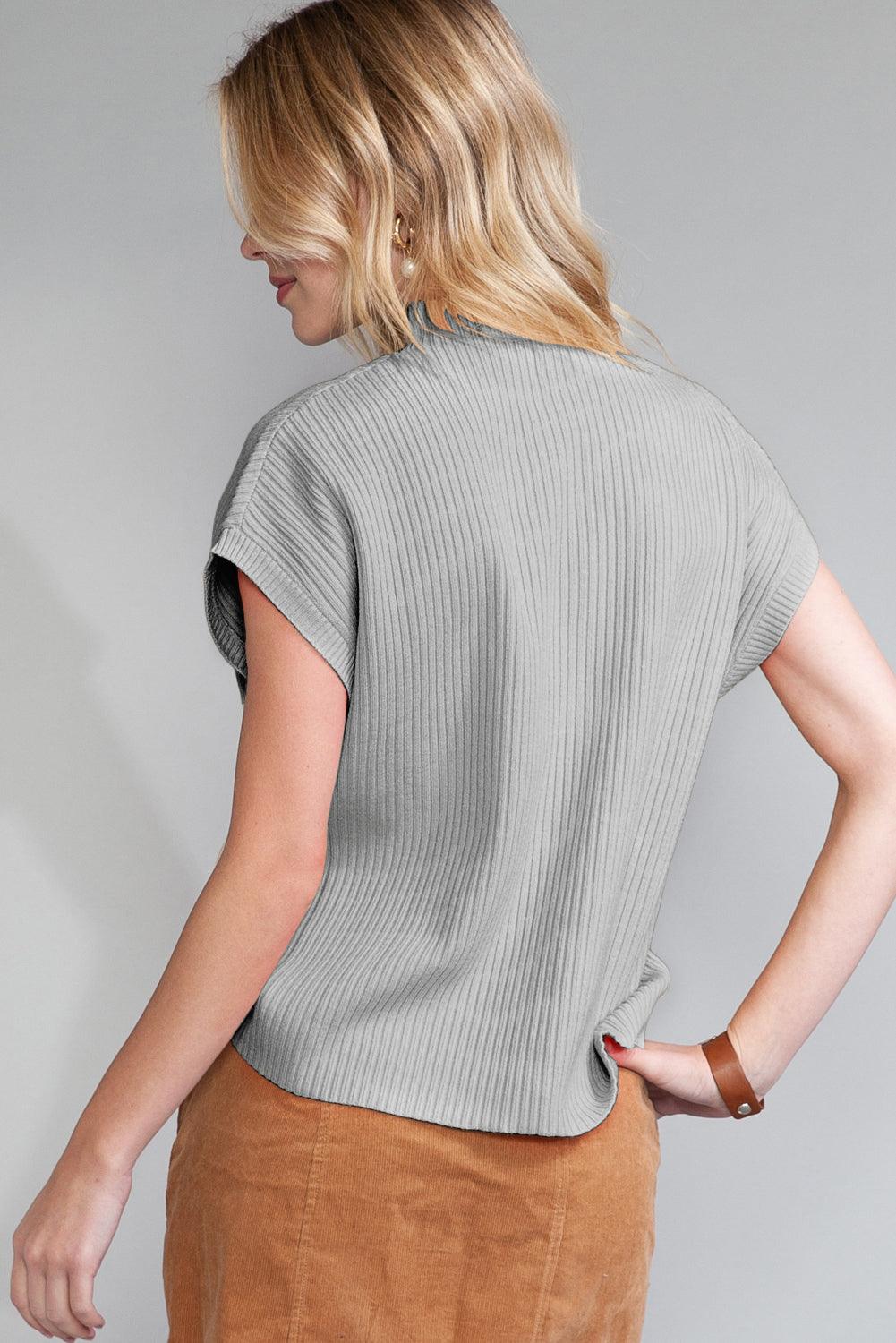 Green Patch Pocket Ribbed Knit Short Sleeve Sweater - The Fair Lady Shop