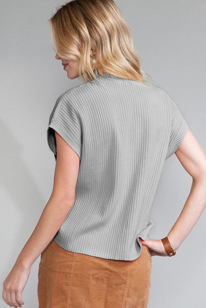 Green Patch Pocket Ribbed Knit Short Sleeve Sweater - The Fair Lady Shop