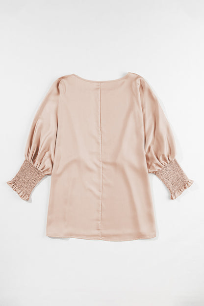 Smoke Gray Smocked Dolman Sleeve Satin Blouse - The Fair Lady Shop