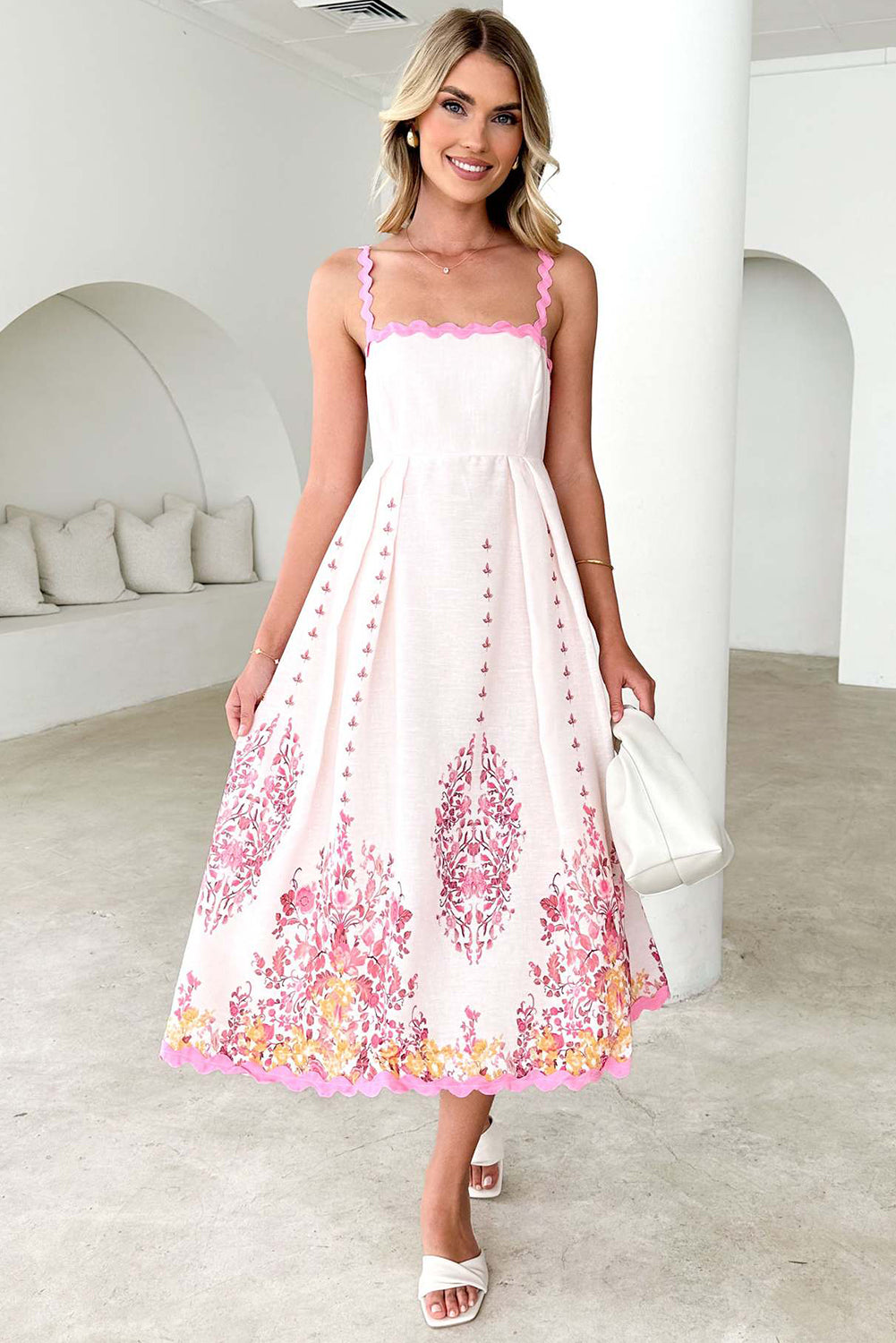 Pink Floral Ric Rac Spaghetti Strap Backless Dress - The Fair Lady Shop