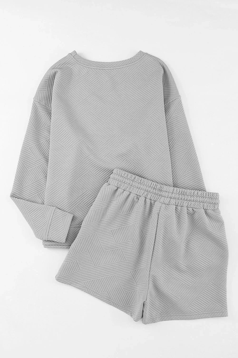 Gray Textured Long Sleeve Top & Drawstring Shorts Set - The Fair Lady Shop