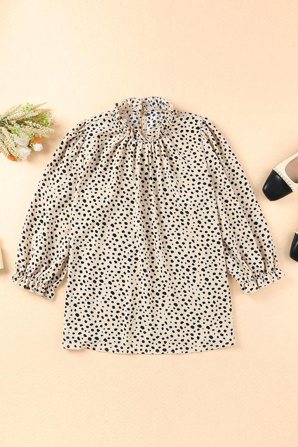 Brown Leopard Print Frill Neck 3/4 Sleeves Blouse - The Fair Lady Shop