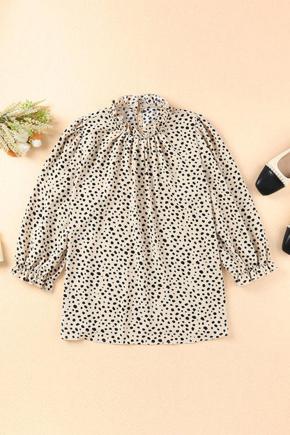 Brown Leopard Print Frill Neck 3/4 Sleeves Blouse - The Fair Lady Shop