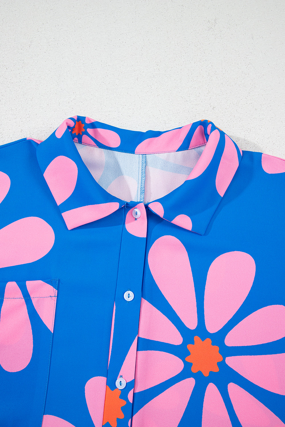Blue Summer Flower Print Shirt Collar Loose Romper - The Fair Lady Shop