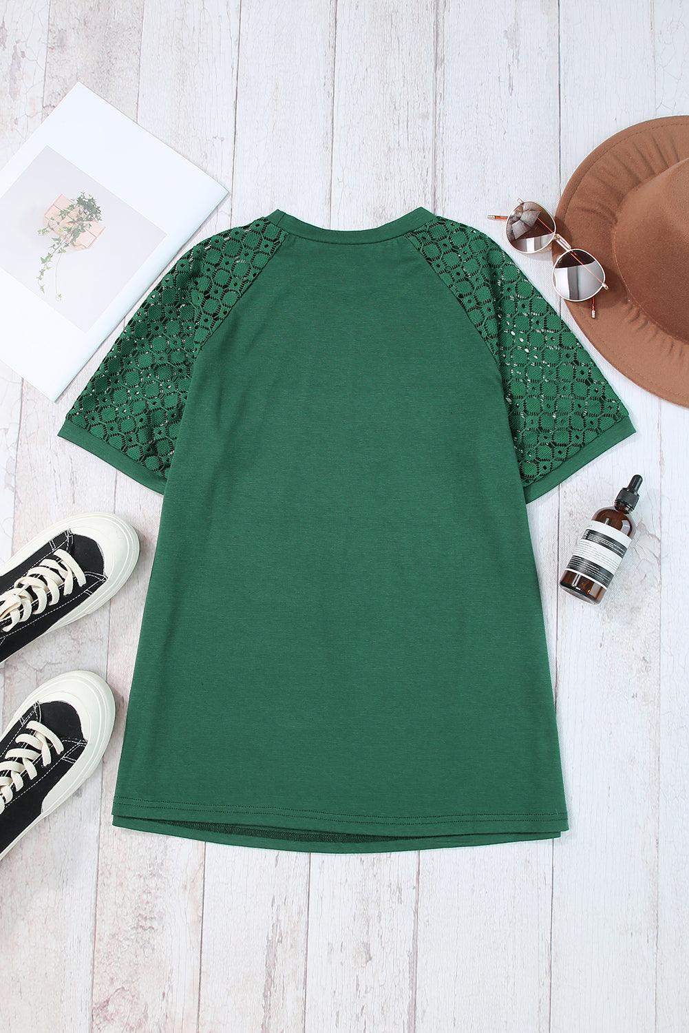 Pale Khaki Seamed Detail Contrast Lace Raglan Sleeve Tee - The Fair Lady Shop