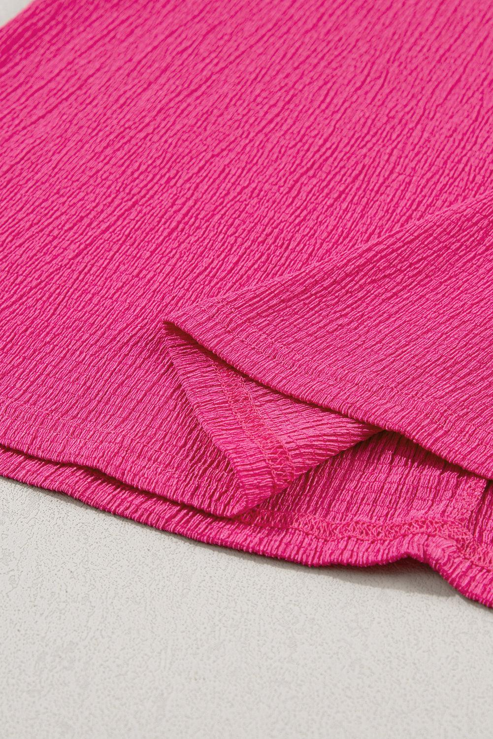 Blue Plain Crinkled V Neck Flounce Sleeve T Shirt - The Fair Lady Shop