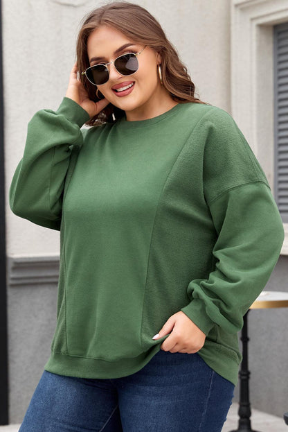 Apricot Loose Patchwork Crewneck Plus Size Sweatshirt - The Fair Lady Shop