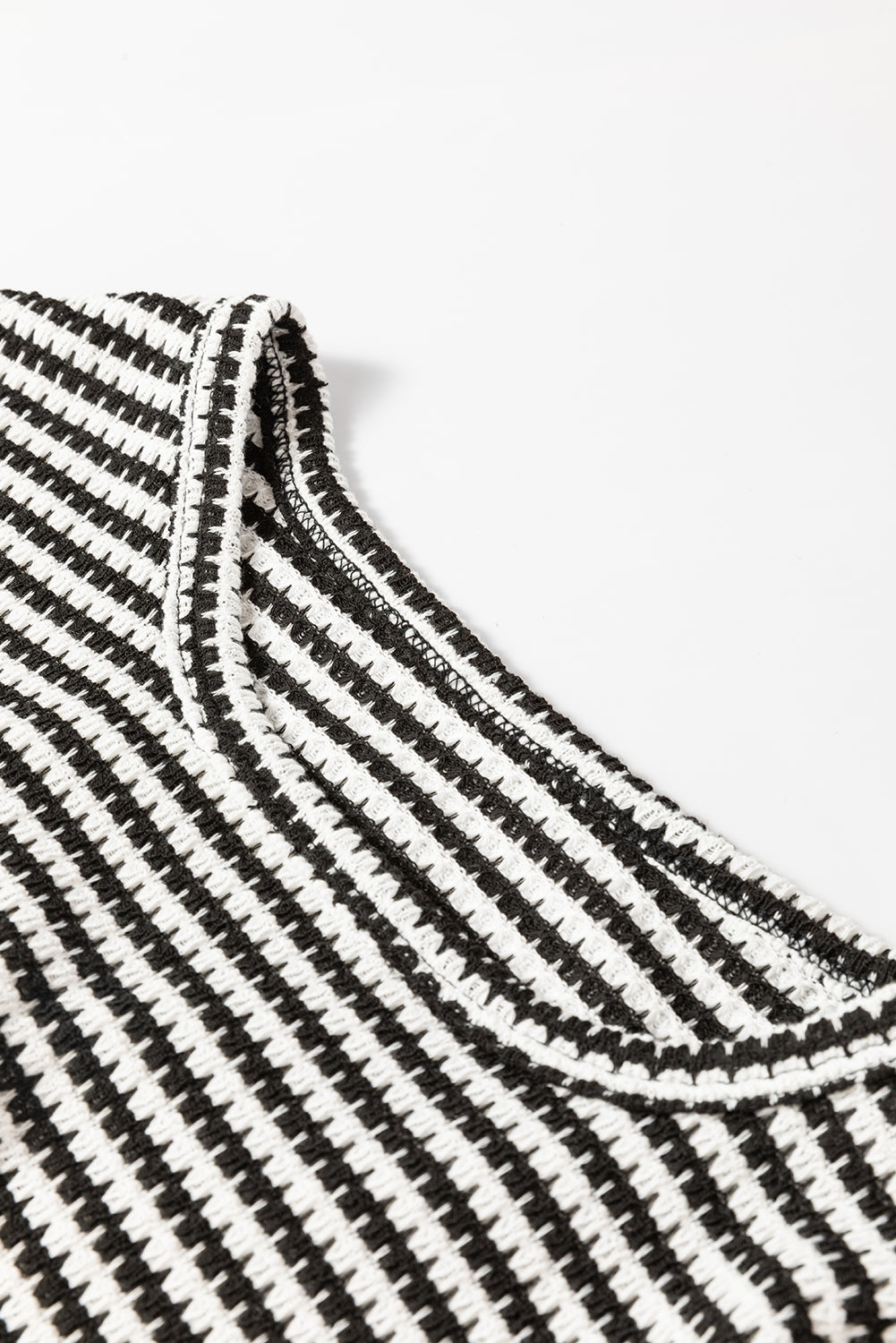 Black Striped Round Neck Drop Shoulder Long Sleeve Top - The Fair Lady Shop