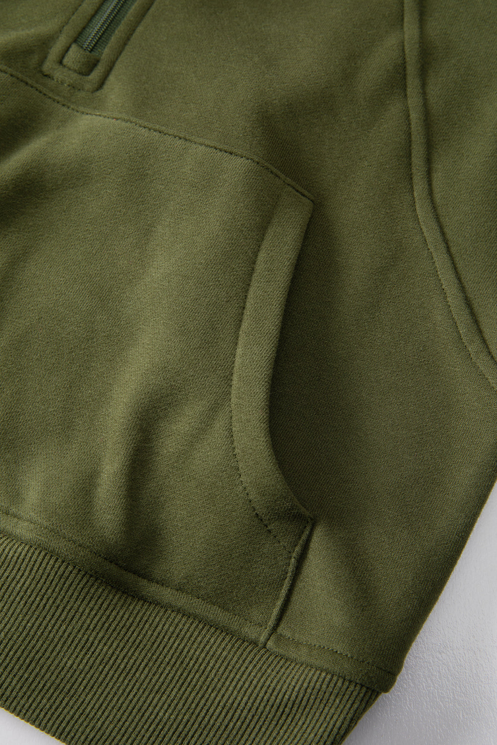 Green Zip Up Stand Collar Ribbed Thumbhole Sleeve Sweatshirt - The Fair Lady Shop