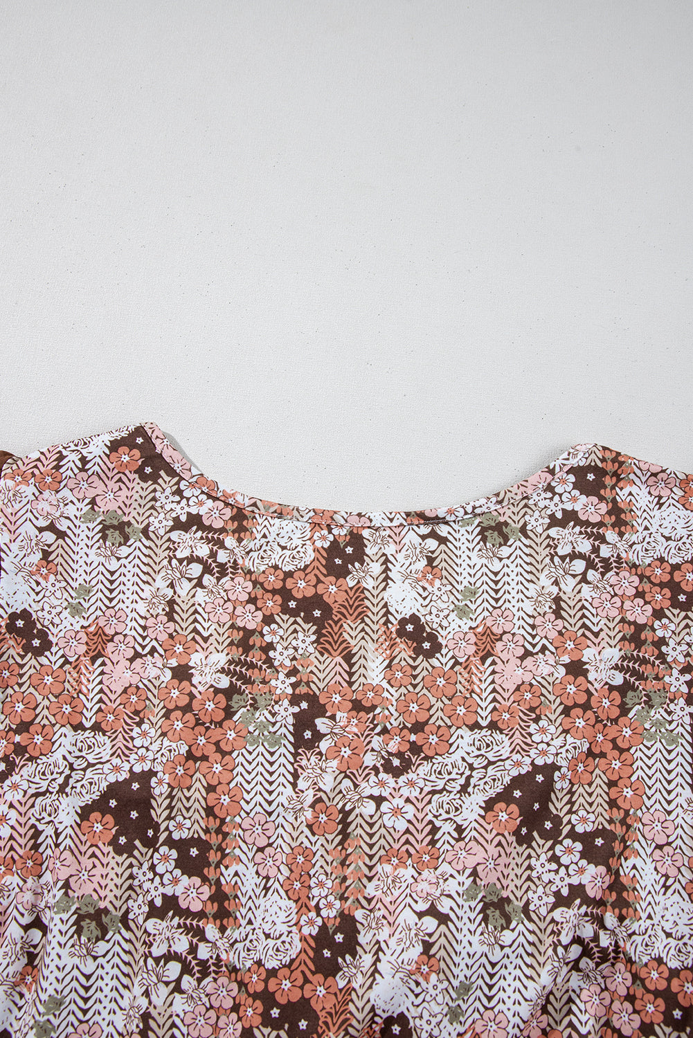 Khaki Floral Patchwork Flowy Sleeve Plus Size Blouse - The Fair Lady Shop