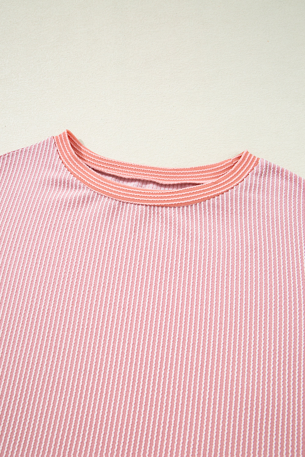 Rose Red Corded Colorblock Crewneck Tee