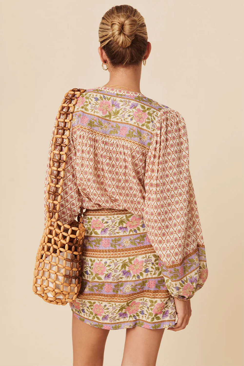 Multicolour Boho Floral Puff Sleeve V-Neck Button Blouse - The Fair Lady Shop