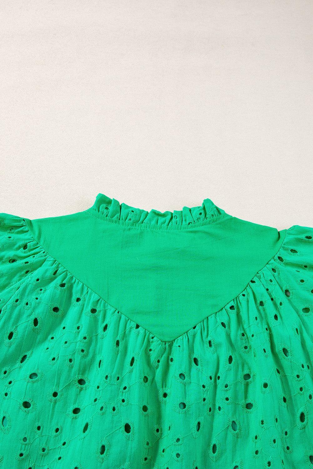 Bonbon Hollow-out Flower Embroidered Short Puff Sleeve Blouse - The Fair Lady Shop