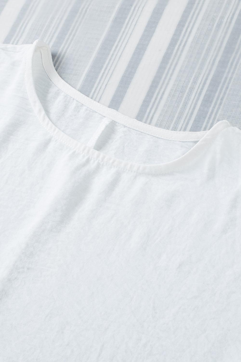 White Plain & Casual Shirred Cuffs Half Sleeve Top - The Fair Lady Shop