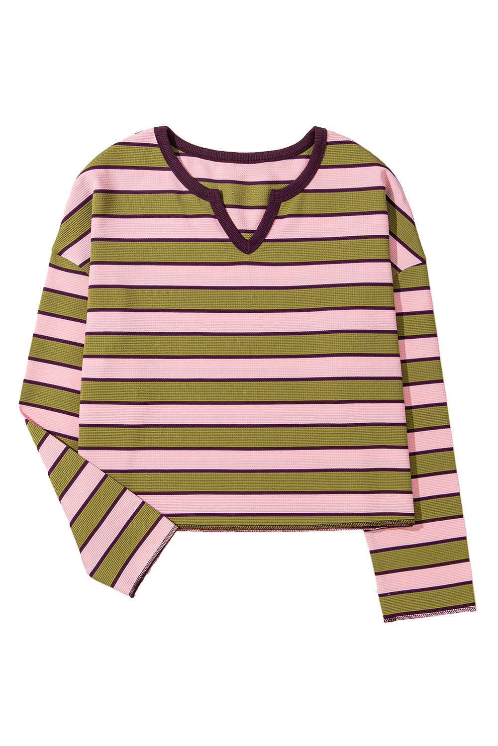 Spinach Green Striped V-Neck Rib-knit Pullover Top - The Fair Lady Shop