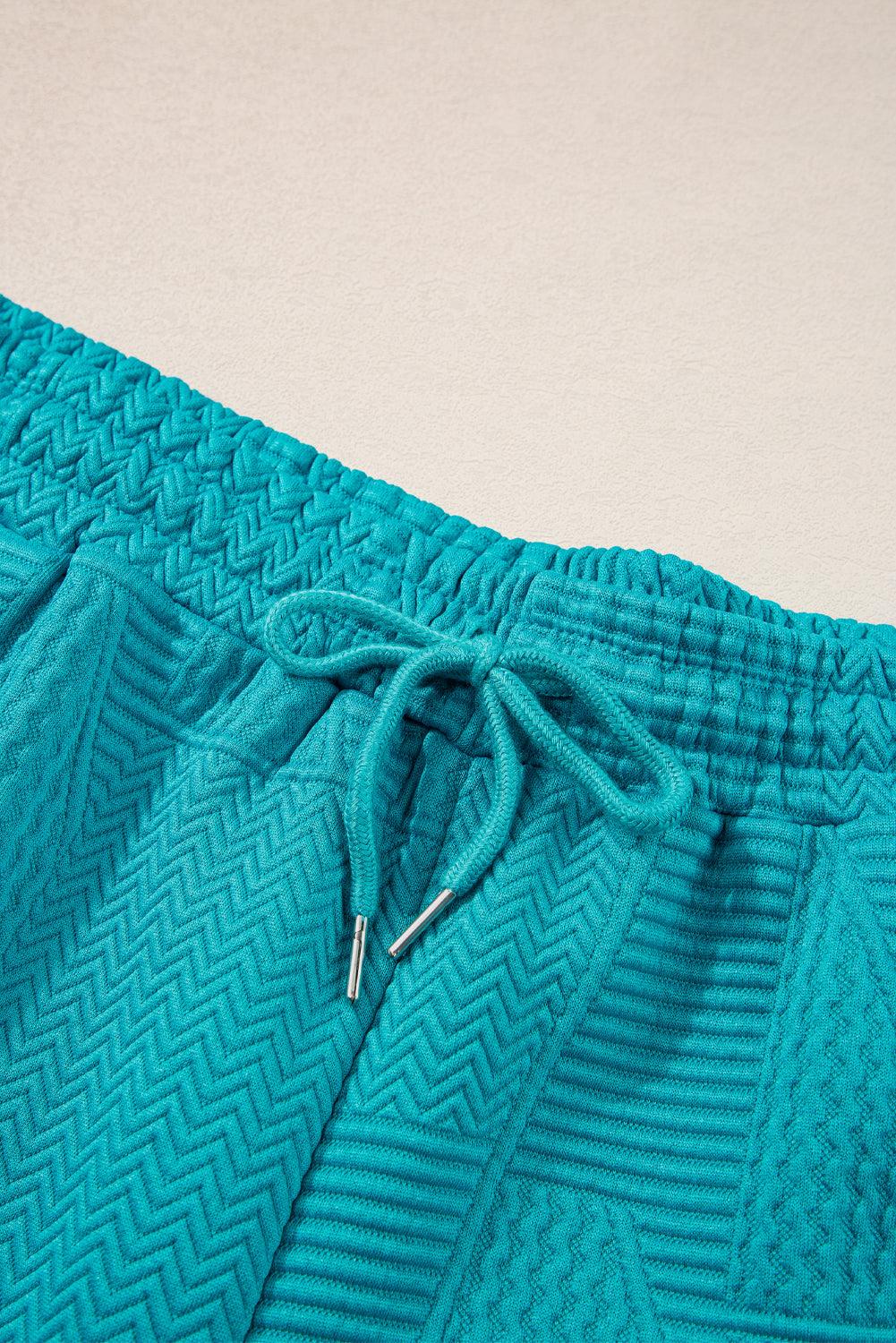 Dark Green Textured Ruffle Split Top and Drawstring Shorts Set - The Fair Lady Shop